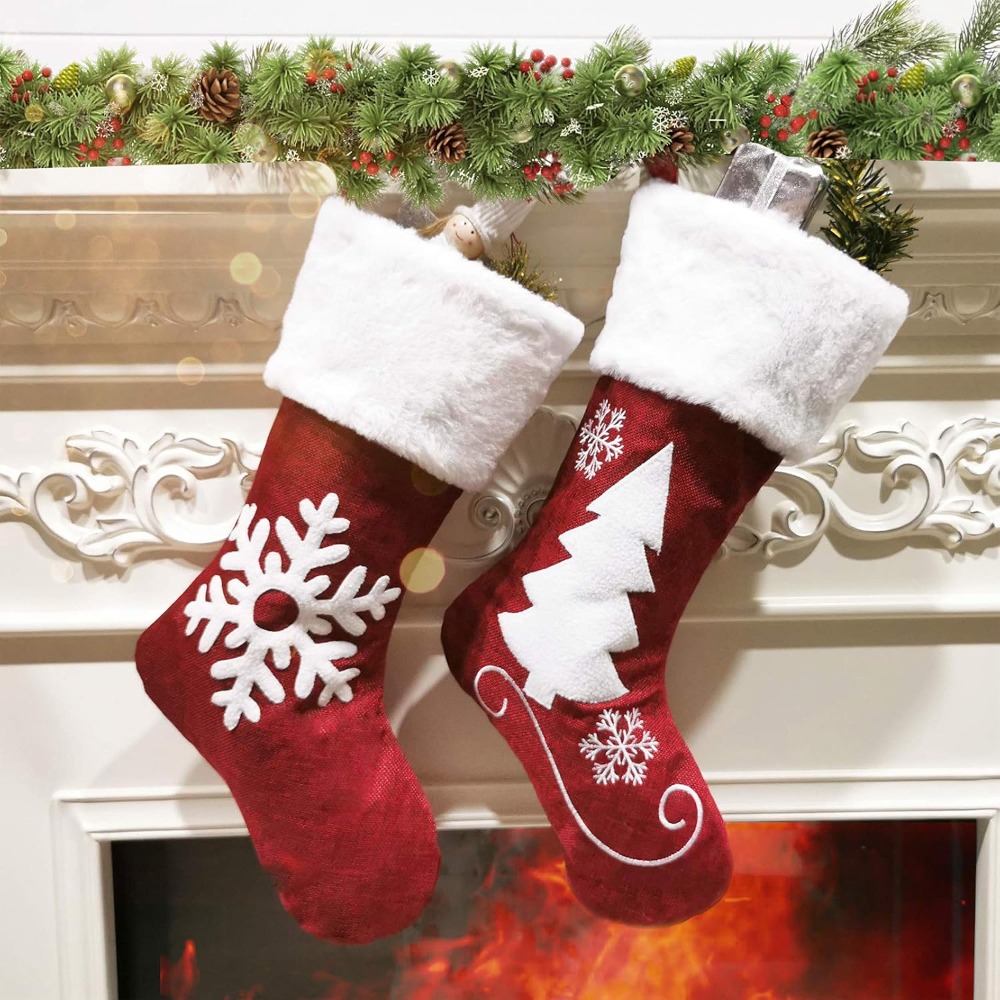 Christmas Stocking Hanging - 2-4 Pcs Large Burlap Christmas Stockings