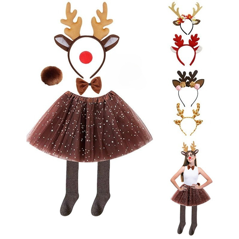 Reindeer Antlers Headband - Reindeer Costume Set Tutu Skirt with