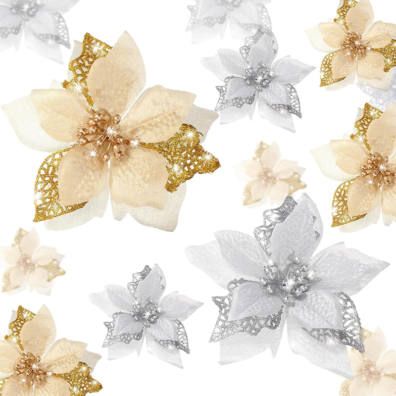 10Pcs Glitter Artificial Flowe - đánh giá và giá Christmas Wreath Fake