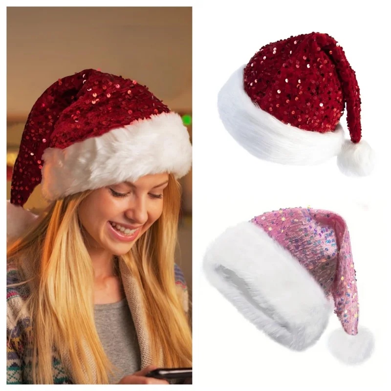 Double-Layer Sequin Christmas  - đánh giá và giá Santa Hat Plush